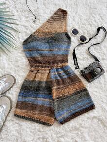 Soleia Novo Macacão com Alça de Espaguete de Tricô Degradê, Adequado para Chá da Tarde, Praia, Beira-Mar, Festival de Música, Outono/Inverno, Vestido de Igreja para Mulheres, Roupa de Aeroporto para Mulheres, Volta às Aulas, Roupa de Festa de Festival de Música, Fantasia de Halloween, Traje de Negócios para Mulheres, Vestido de Encontro à Noite para Mulheres, Roupa Sexy de Boate Noturna para Mulheres, Estilo Ocidental, Boêmio, Gótico, Vestido de Encontro à Noite, Decote Assimétrico, Decoração de Metal - Multicolorido - Visão 5