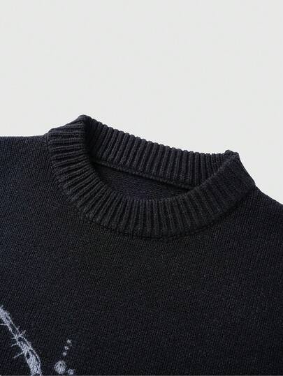 Street Life Suéter de manga larga de corte holgado con estampado de araña para hombre