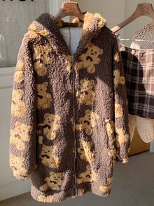 Comfortcana Women's Regular Jacket, Autumn/Winter Faux Fur Rabbit Ear - Brown - View 3