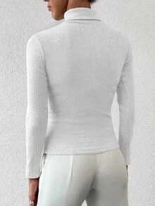 EURMUSE Turtleneck Ribbed Knit Sweater - White - View 2