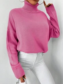 EURMUSE Women's Solid Color Simple High-neck Sweater - Baby Pink - View 5