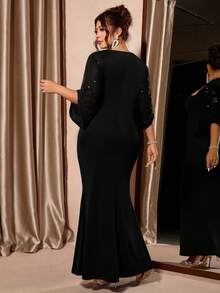 Cravure Đầm dài thanh lịch tay khoét eo cỡ lớn cho nữ - màu đen - Xem 2