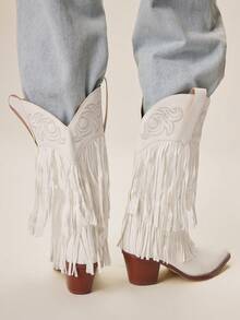 Styleloop Women's Western Boots, Boho Style, Retro American Style, Bohemian, Western Music Festival, Party, Christmas, Halloween Outfit Valentine's Day - White - View 5