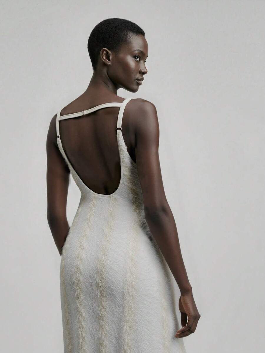 Maija Vestido elegante de mujer con tirantes finos, sin mangas y de color contrastante - Blanco - Ver 1