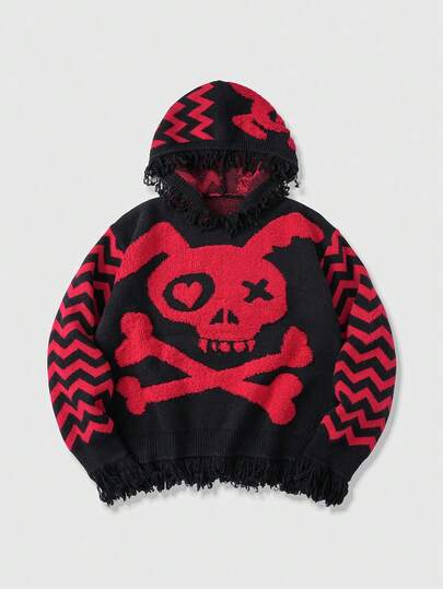 Men's Autumn/Winter Fashion Tasseled Jacquard Knit Hoodie Sweater