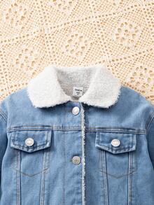 Young Girls Denim Set, Collar Fur Trim Long Sleeve Denim Jacket And Skirt, Autumn/Winter - Blue - View 4