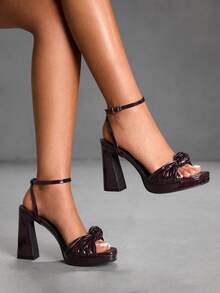 CUCCOO SZL Giày cao gót đế dày màu đỏ rượu vang, giày dự tiệc tối thời trang, giày đế xuồng chống thấm nước, kiểu dáng mới gợi cảm dành cho nữ - Màu Đỏ Sâu - Xem 1