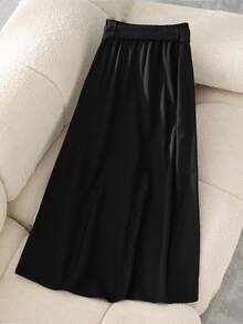 GlowEve Women's Elegant Contrast Color Decor Button Faux Pocket A-Line Skirt - Black and White - View 2