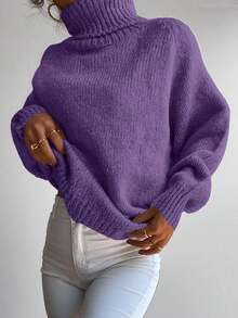 RueChic Raglan Sleeve Turtleneck Sweater - Purple - View 5