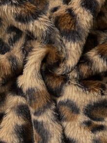 Elamini 1 件卡其色豹纹羊毛 V 领夏尔巴休闲可爱套头衫夹克，适合女士、冬季通勤和日常穿着 - 卡其色 - 查看 6