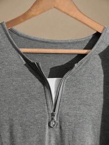 Rusticease Conjunto feminino casual de 2 peças, camiseta e calça de manga comprida com zíper e meia carcela - Cinza - Ver 4