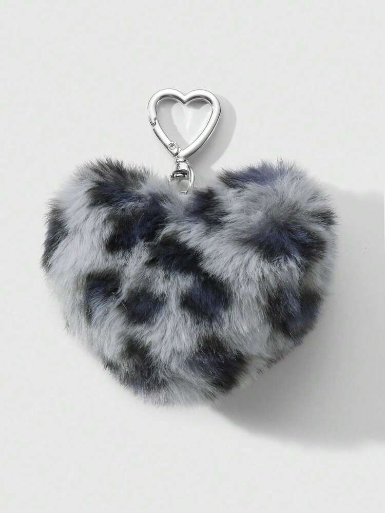ROMWE Kawaii 1pc Random Color Y2K Minimalist Fashionable Vintage Casual High-Quality Pink/Burgundy/Brown/Gray Leopard Print Plush 3D Heart DIY Keychain Bag Charm, Suitable For Sisters, Best Friends, Couples, Women, Daily Wear, Holiday Gift - Multicolor - View 22