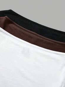 SHEIN BASICS 3pcs/Set Casual Solid Color Knit Boat Neck Long Sleeve Fitted Women T-Shirts