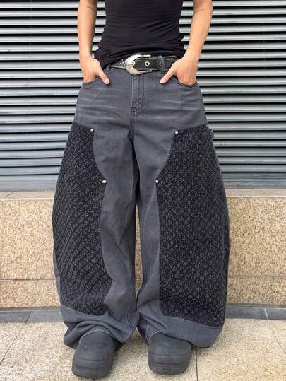 Street Life جينز رجالي فضفاض بجيوب منحنية وساق واسعة