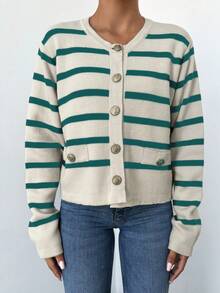 EURMUSE Women's Striped Cardigan - Green - View 4