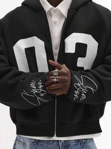 SUMWON Drop Shoulder Full Zip Hoodie Casual Loose Fit French Terry Sweatshirt Loungewear Winter Autumn Essential - Black - View 7