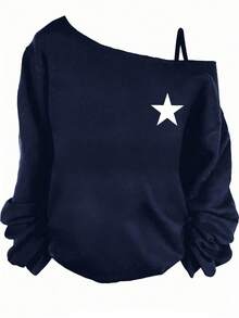 Girlism Teen Girls Casual Asymmetric Shoulder Strap Long Sleeve T-Shirt, Suitable For Summer, Casual, Sports, School - Navy Blue - View 3