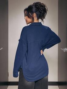 Flexra Women's Casual Basic Button-Up Long Sleeve Denim Jacket - Dark Wash - View 2