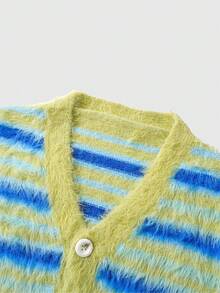 ROMWE MEN Prep Cardigan casual a maniche lunghe con righe, monopetto, in maglia, per uomo, autunno/inverno - Verde - Visualizzare 1