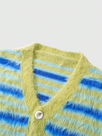 Prep Herren gestreifter Langarm Lässig Strick-Cardigan mit Einzelknopfleiste, Herbst/Winter