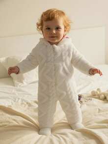 女婴休闲毛绒提花连帽连体衣 - 白色 - 查看 5