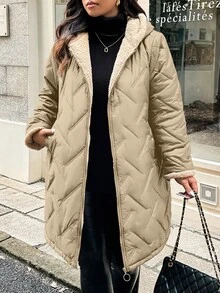 EMERY ROSE Quần áo mùa đông cỡ lớn, áo khoác có mũ trùm đầu, lót nhiệt, đệm lót - Màu Khaki - Xem 4