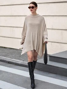 EURMUSE Damski jednokolorowy golf z krótkim rękawem i okrągłym dekoltem oversize