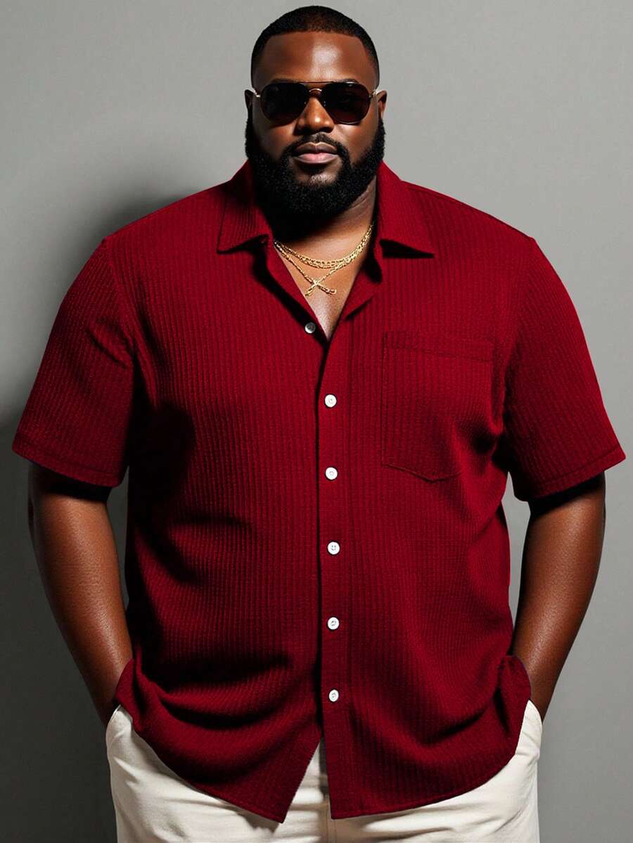 Manfinity LEGND Áo sơ mi nam tay ngắn, đơn sắc, túi thường ngày cỡ lớn - Đỏ - Xem 1