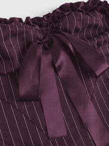 ROMWE Goth 哥特风条纹布料蝴蝶结肩带女士胸衣上衣，酒红色 - 酒紅色 - 查看 3