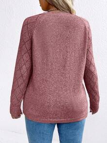 SHEIN LUNE Áo len tay dài cổ chữ V in hoa thoải mái, size lớn - Đỏ - Xem 2