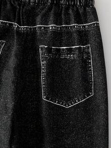 Sparklyn Tween Girls 休闲百搭日常涂鸦图案连帽短款卫衣 + 牛仔风格涂鸦宽松裤套装 - 黑與白 - 查看 7