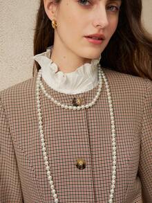 INAWLY Women's Round Neck Houndstooth Blazer (With Belt) - Multicolor - View 7