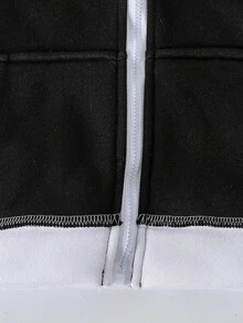 Setelan Jaket Baseball Berkerudung dan Celana Olahraga Kasual untuk Remaja Perempuan - Hitam - View 6