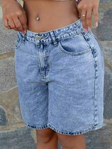 Bearsaez Women's Relaxed Fit Pockets Denim Shorts - Medium Wash - View 3