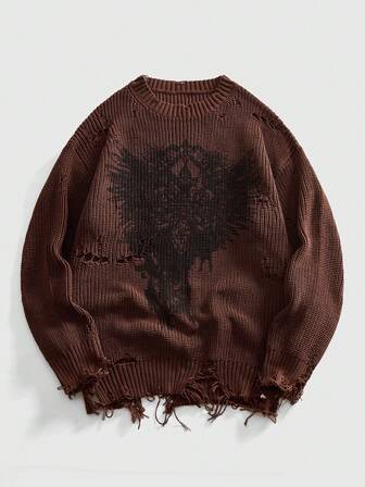 Goth Pull tricoté avec imprimé apocalyptique délavé pour homme