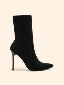 CUCCOO BASICS 女士时尚黑色绒面尖头高跟踝靴 - 黑色 - 查看 1