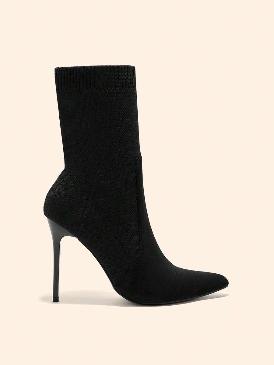 CUCCOO BASICS 女士时尚黑色绒面尖头高跟踝靴 - 黑色 - 查看 1