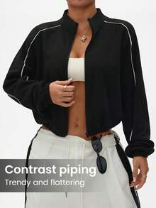 Dewbera Kontrastfarbiger Saum Kurze Lässig Sportjacke