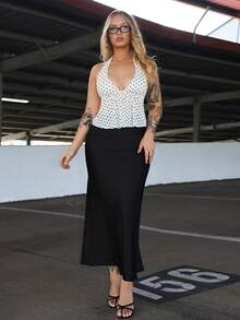 Arliah Polka Dot V-Neck Halter Women's Tank Top, Elegant Style For Spring/Summer - Apricot - View 6