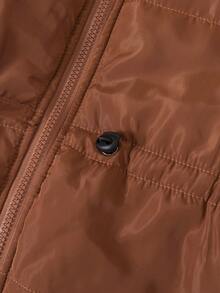 青少年女孩休闲百搭绗缝加厚连帽束腰加厚背心，秋冬 - 棕色 - 查看 7