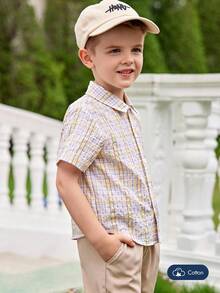 Joliand Joliand 1pc Young Boy's Elegant & Fashionable Urban Stylish Plaid Pattern Collar Shirt, Suitable For Parties, Outings, Picnics, Summer Young Boys Clothing 4t Young Boys Suit Set Young Boys 2 Pieces Young Boys Sets Youth Boy Tshirt Back To School  School  Clothes School Supplies - Multicolor - View 5