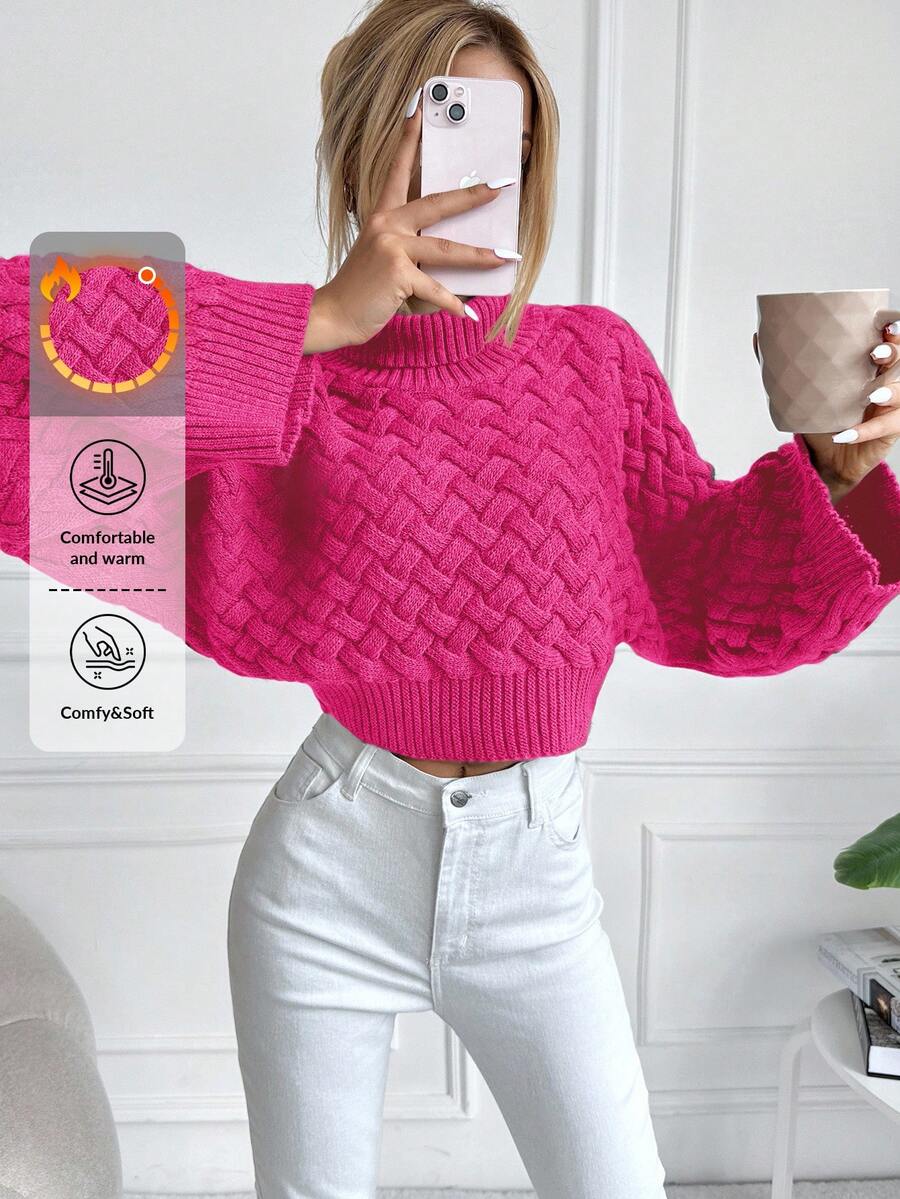 EURMUSE Suéter Corto De Color Liso Para Mujer - Rosa Fucsia - Ver 1