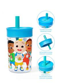 CoComelon X SHEIN 450 Ml  / 15 Oz  Leak-Proof Rotating Cap Children's Straw Cup, With Straw Included, Tritan