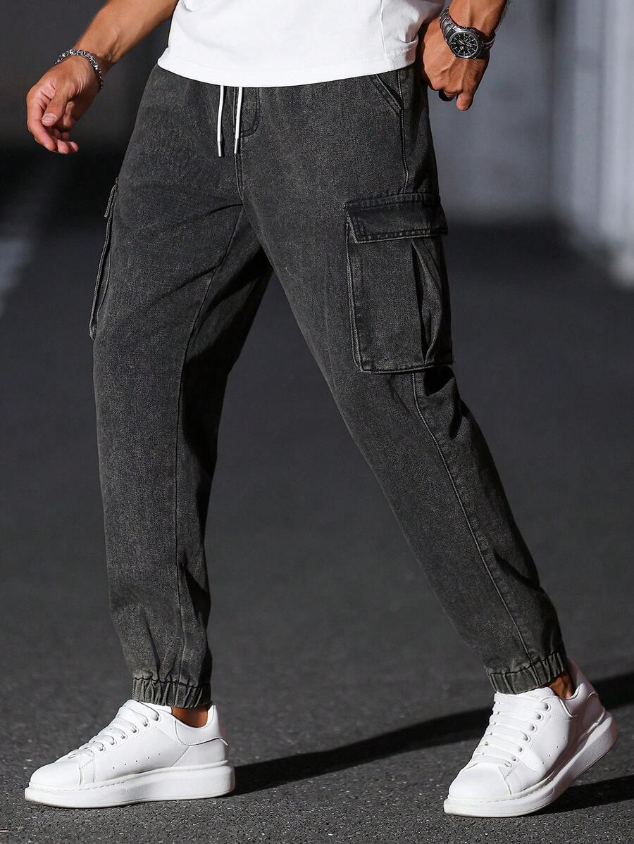 Manfinity Homme Quần jogger nam kiểu dáng thường ngày, quần thể thao cargo nam. - màu đen - Xem 1
