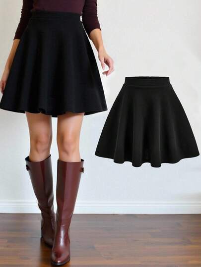 SHEIN تنورة سوداء قصيرة بتصميم A-Line للفتيات المراهقات، تناسب كل المناسبات وسهلة التنسيق