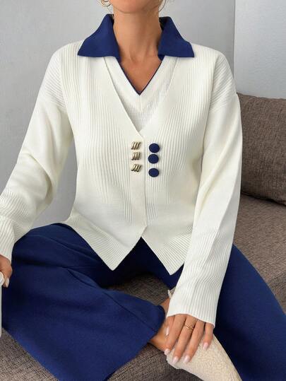 EURMUSE Damtröja med knappar, 3 delar, set