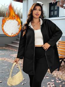 SHEIN EZwear Casaco casual plus size com forro térmico e capuz, ideal para outono/inverno.