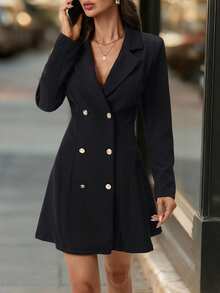 Editum 秋冬翻领双排扣西装连衣裙 - 黑色 - 查看 8