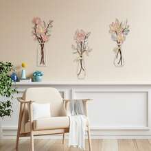 1pc/3Pcs Metal Flower Wall Art, Vintage Cutout Metal Wall Decor - Geometric Minimalist Hanging Vase Artwork, Decorative Metal Art Wall Decor For Bedroom, Kitchen, Living Room Decor - Rustic Home Accents, Spring Summer Housewarming Gift Fall Decor Christmas Decorations