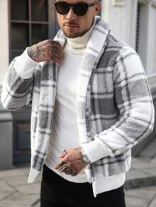 Manfinity CasualCool 男士成熟休闲INS热销抓绒外套。适合日常穿着、圣诞节、新年假期、派对、晚宴、秋冬季。男士都市保暖格子彩色长袖美式外套，送给朋友、丈夫、男友的礼物。法兰绒外套